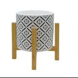 PRINTED INDOOR CERAMIC POT & WOODEN STAND
