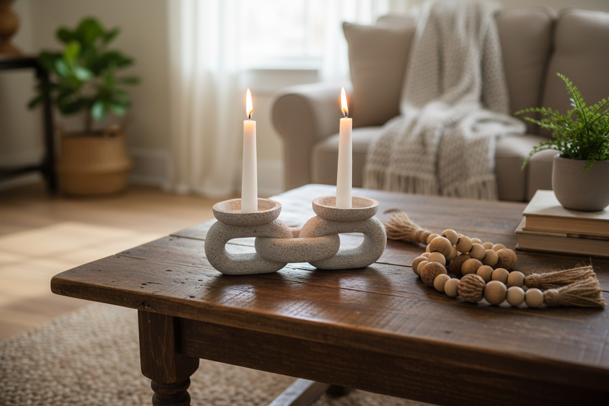 GREY DOUBLE CANDLE HOLDER